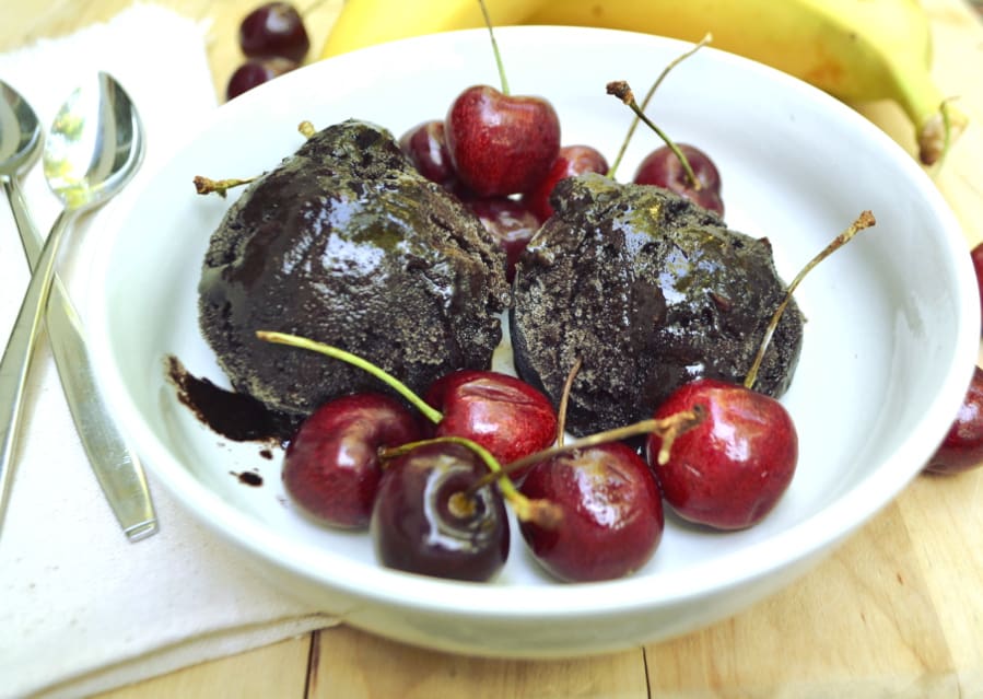 Chocolate Cherry Banana Ice Cream | Made With Just Bananas, Cocoa Powder & Cherries | Healthy, Sugar Free, Dairy Free, Vegan | Creamy, Delicious, Guilt Free | craftycookingmama.com