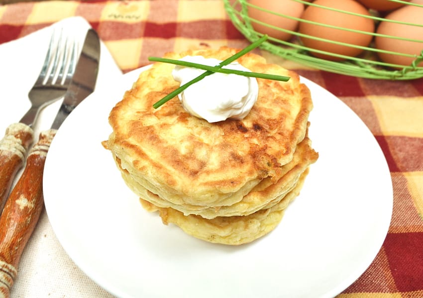 Perfectly Simple & Delicious Egg and Cheese Pancakes / Griddlecakes | Savory Pancakes | Quick, Easy, Different Egg Breakfast | craftycookingmama.com