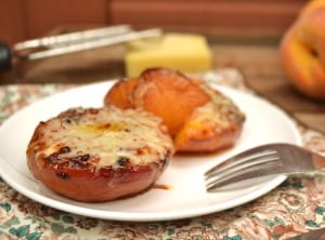 Fresh Peaches Grilled with Honey, Balsamic Vinegar & Gruyere Cheese | craftycookingmama.com