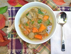 Sweet Potato, Sausage & Apple Schnitz Stew | A hearty & unique soup with all the flavors of Fall | Never heard of Apple Schnitz - Keep reading | craftycookingmama.com