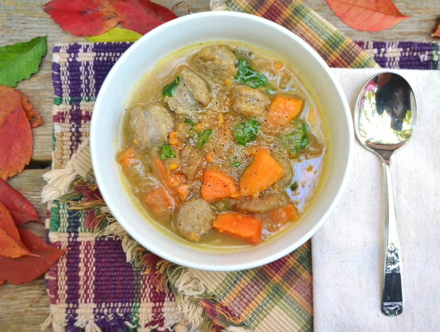 Sweet Potato, Sausage & Apple Schnitz Stew | A hearty & unique soup with all the flavors of Fall | Never heard of Apple Schnitz - Keep reading | craftycookingmama.com