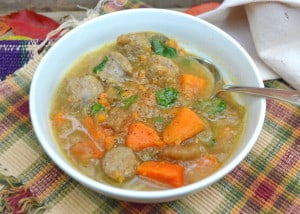 Sweet Potato, Sausage & Apple Schnitz Stew | A hearty & unique soup with all the flavors of Fall | Never heard of Apple Schnitz - Keep reading | craftycookingmama.com