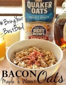 Bacon, Maple, Brown Sugar and Walnut Oats Oatmeal | #BringYourBestBowl | www.craftycookingmama.com