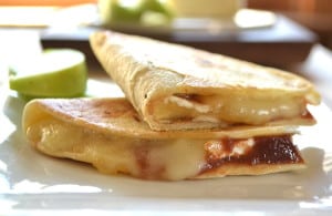 Brie Cheese & Fruit Butter Quesadillas | Warm Brie & Fruit Butter in Fried Butter Tortilla | www.craftycookingmama.com