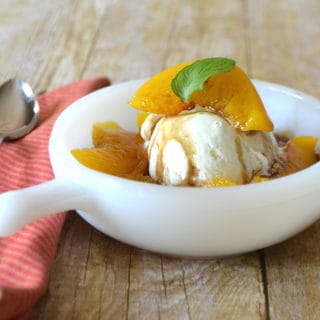 Canned Peaches All Grown Up | Canned Peaches with Heavy Syrup Reduced with Balsamic & Served Over Vanilla Ice Cream | www.craftycookingmama.com