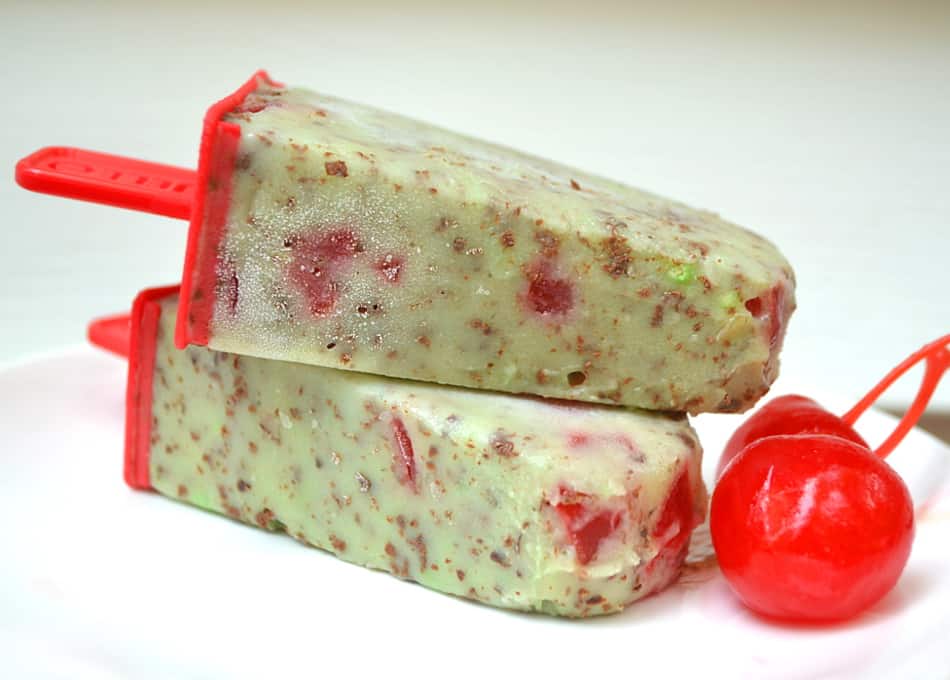 Jello Pudding Pop Recipe Creations. Spumoni with pistachio pudding, chocolate, cherries & nuts | www.craftycookingmama.com