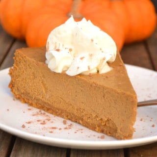 Molasses Pumpkin Cheesecake made with cream cheese & cottage cheese - a decadent, light & fluffy year round treat | www.craftycookingmama.com