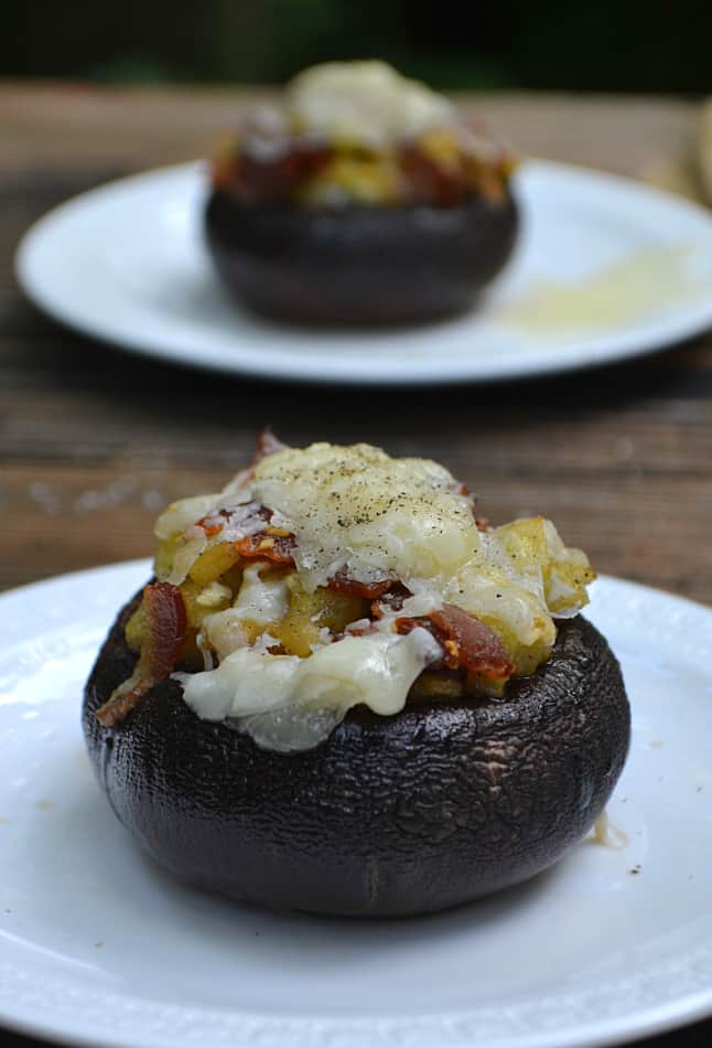 Portabella Mushroom stuffed with Diced Eggplant, Garlic, Bacon & Parmesan | www.craftycookingmama.com 