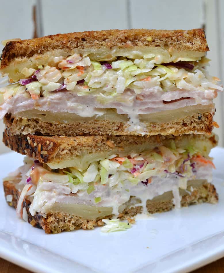 The Rachel Sandwich - grilled with swiss cheese and topped with turkey & coleslaw | www.craftycookingmama.com