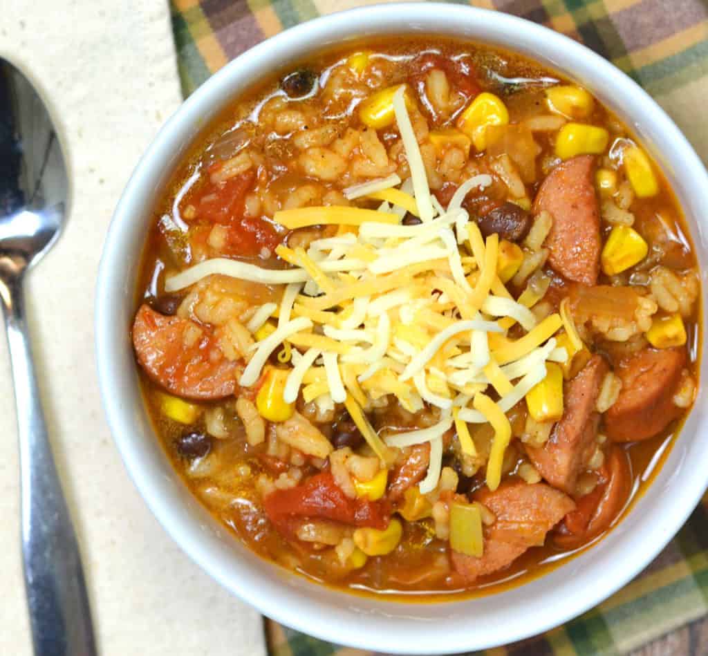 Kielbasa Chili Topped With Shredded Cheese