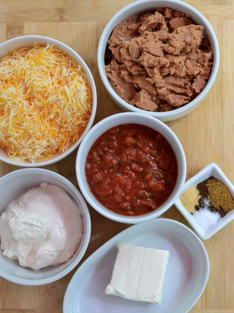Ingredients for Cheesy Refried Bean Dip