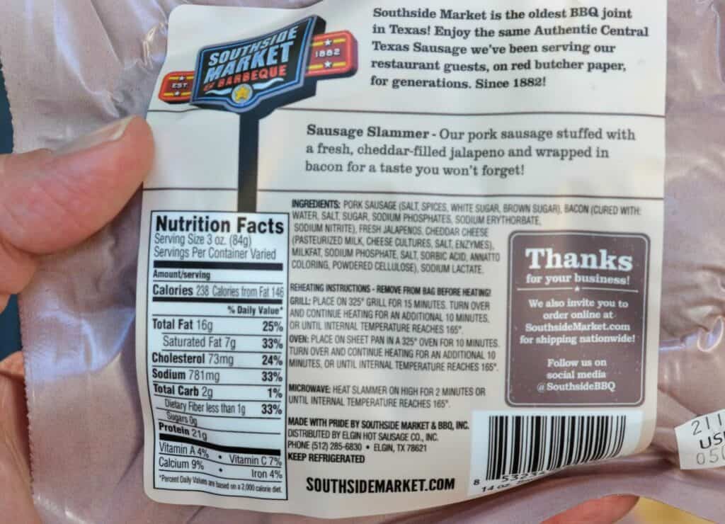 Southside Market & Barbecue Bacon Wrapped Sausage Slammers Ingredients & Nutritional Info