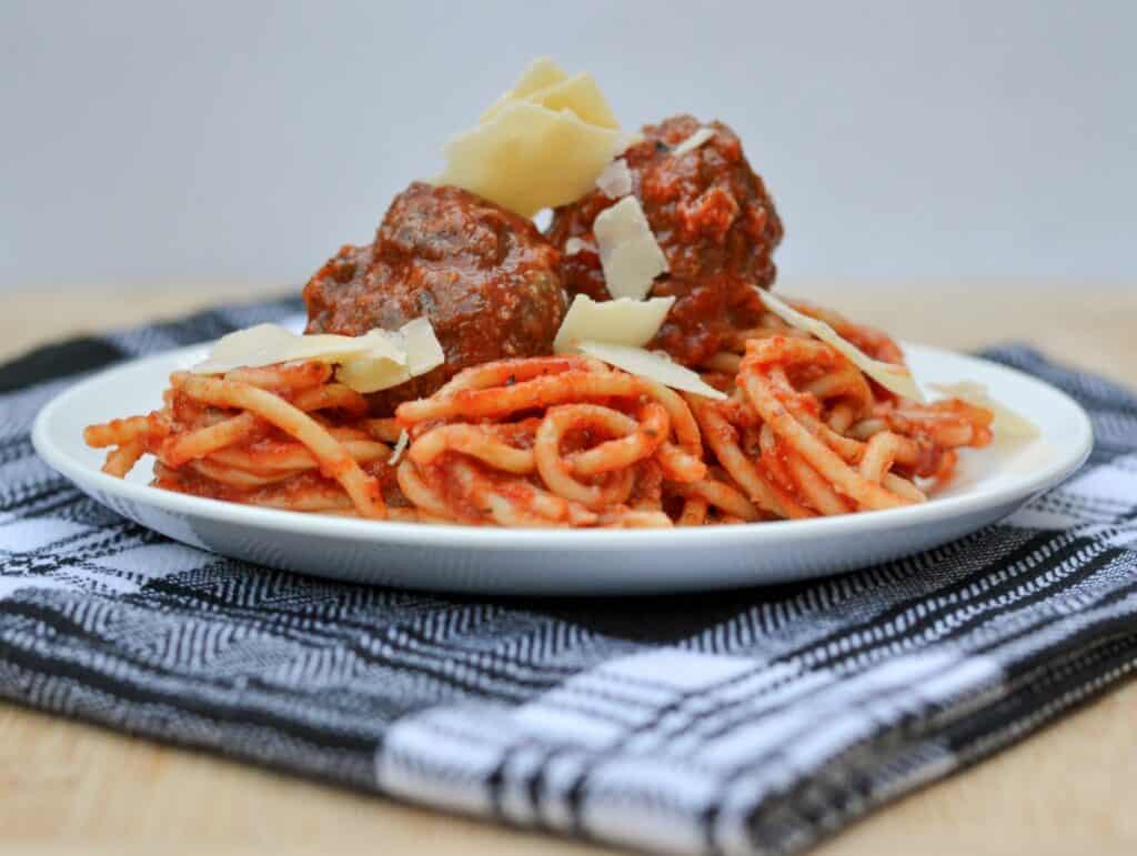 Venison Meatballs On Spaghetti With Parmesan Cheese