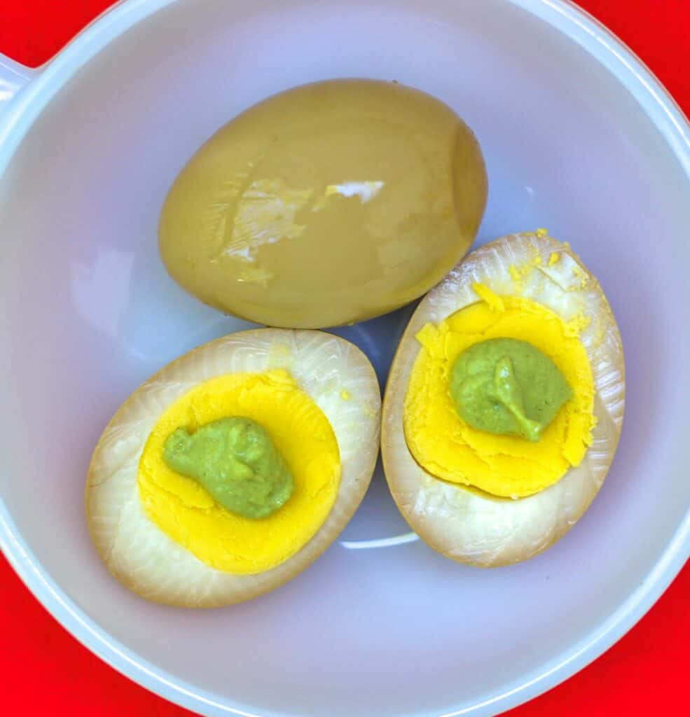 Soy Sauce Boiled Eggs Topped With Wasabi Mustard